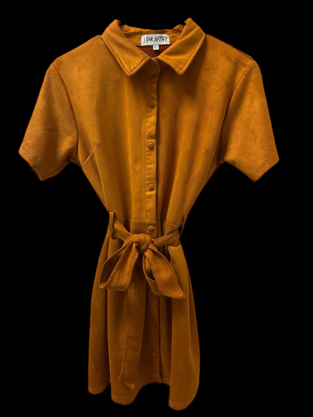 J for Justify Mustard Snap -Front Mini Shirt Dress with Tie Waist Size L